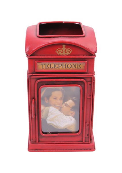 Dekoratif Metal Londra Telefon Kulübesi Kalemlik ve Çerçeveli