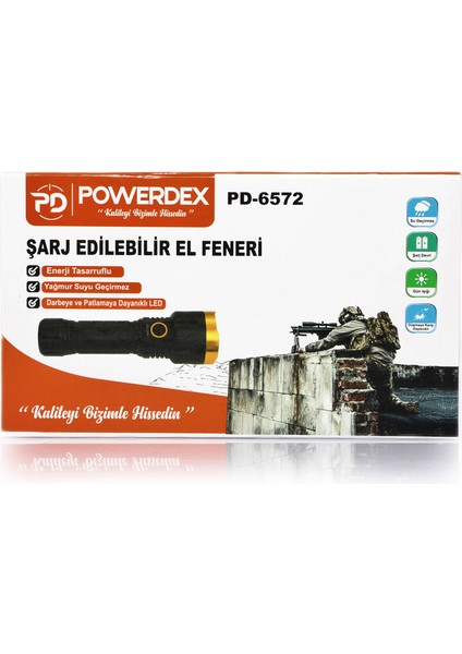 Powerdex PD-6572 Su Geçirmez Şarjlı Profesyonel El Feneri