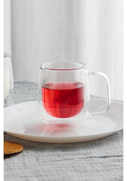 Çift Katlı Isı Yalıtımlı Cam Kulplu Bardak 4 Adet 250 ml