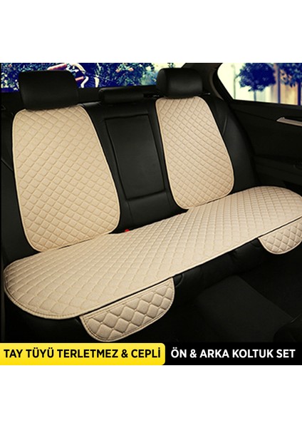 Tay Tüyü Cepli & Terletmez Sırtlı Oto Koltuk Minder Seti - Koltuk Koruma Kılıfı - Ön ve Arka Koltuk Minder Set
