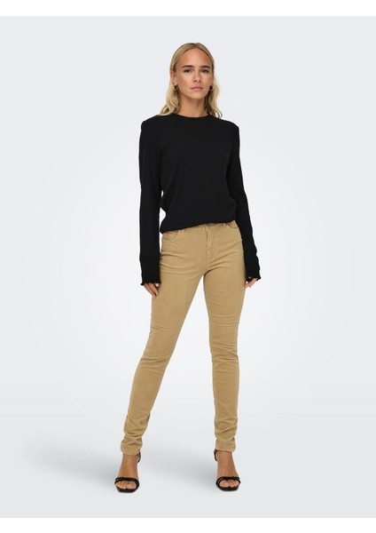 Slim Fit Dar Paça Açık Sarı Kadın Kadife Pantolon 15298649