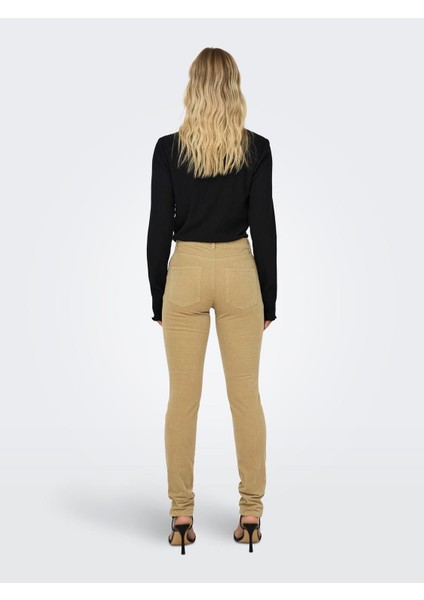 Slim Fit Dar Paça Açık Sarı Kadın Kadife Pantolon 15298649