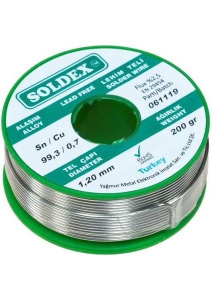 1.20 mm 200 G Kurşunsuz Lehim Teli (%99,3 Sn / %0,7 Cu)