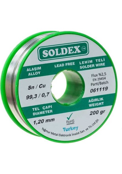 1.20 mm 200 G Kurşunsuz Lehim Teli (%99,3 Sn / %0,7 Cu) fiyatları