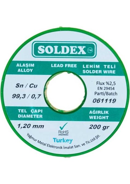 1.20 mm 200 G Kurşunsuz Lehim Teli (%99,3 Sn / %0,7 Cu) modelleri