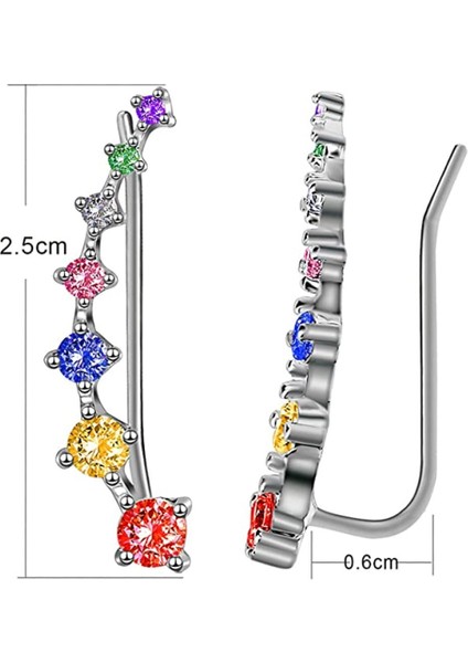 Bling Kulak Manşetleri 7 Kristal 925 Ayar Gümüş Hipoalerjenik (Yurt Dışından)