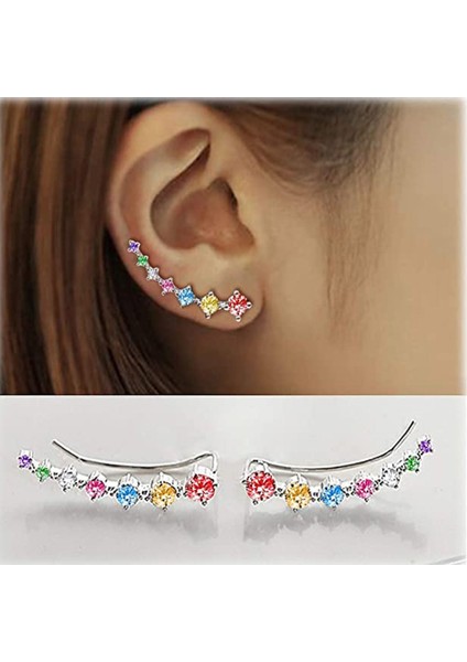 Bling Kulak Manşetleri 7 Kristal 925 Ayar Gümüş Hipoalerjenik (Yurt Dışından)