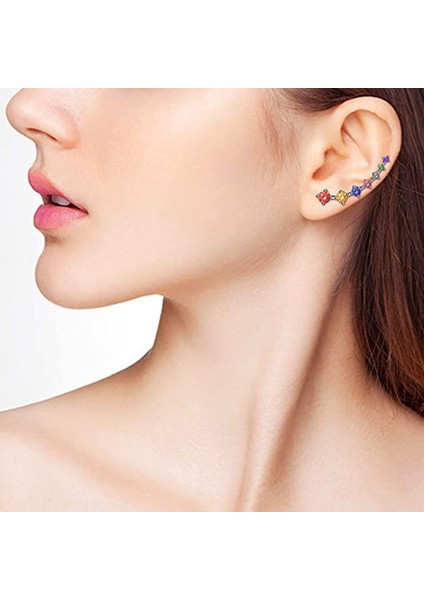 Bling Kulak Manşetleri 7 Kristal 925 Ayar Gümüş Hipoalerjenik (Yurt Dışından)