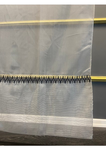 Nakış Detaylı Keten Tül Perde 1/2 Sıra Pile Akasya Siyah fiyatları