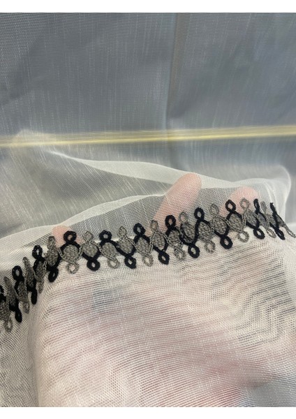 Nakış Detaylı Keten Tül Perde 1/2 Sıra Pile Akasya Siyah modelleri