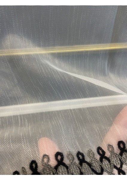 Nakış Detaylı Keten Tül Perde 1/3 Sıra Pile Akasya Siyah fırsatları