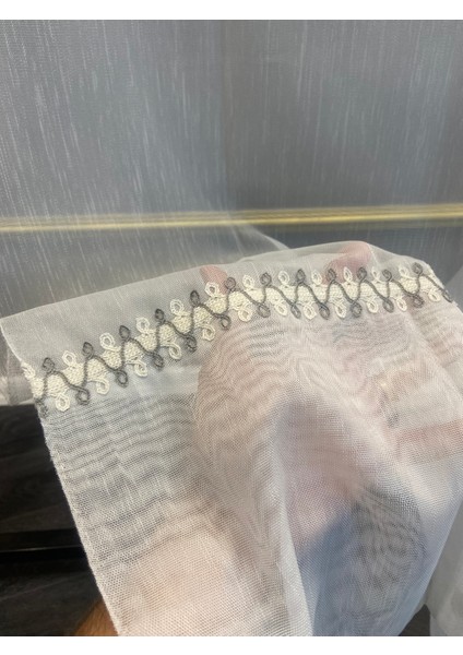 Nakış Detaylı Keten Tül Perde 1/3 Sıra Pile Akasya