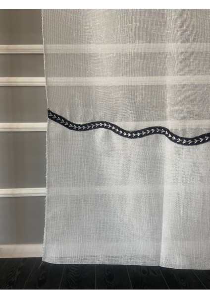 Nakış Detaylı Keten Tül Perde 1/3 Sıra Pile Açelya Siyah modelleri