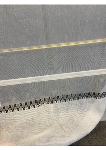 Nakış Detaylı Keten Tül Perde 1/2 Sıra Pile Akasya Siyah indirimleri