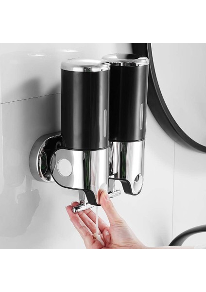 500ml X 2 Duvara Monte Sabunluk, Çift Kafa El Sabunu Dispenseri Sıvı Dispenser Duş Jeli Şampuan Mutfak Banyo Otel Için (Siyah) (Yurt Dışından)