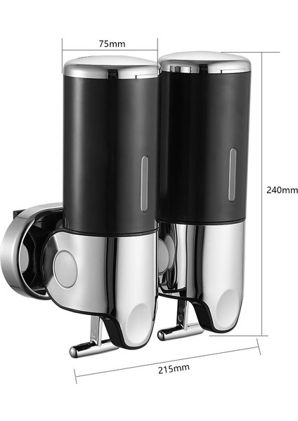 500ml X 2 Duvara Monte Sabunluk, Çift Kafa El Sabunu Dispenseri Sıvı Dispenser Duş Jeli Şampuan Mutfak Banyo Otel Için (Siyah) (Yurt Dışından)