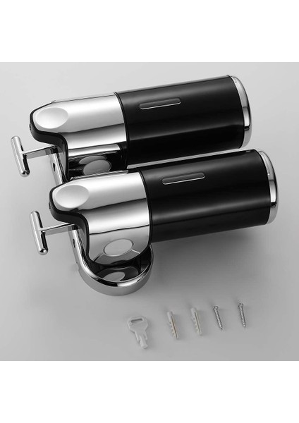 500ml X 2 Duvara Monte Sabunluk, Çift Kafa El Sabunu Dispenseri Sıvı Dispenser Duş Jeli Şampuan Mutfak Banyo Otel Için (Siyah) (Yurt Dışından)