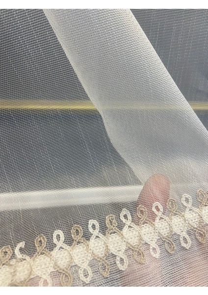 Nakış Detaylı Keten Tül Perde 1/2 Sıra Pile Akasya Krem-Beyaz modelleri