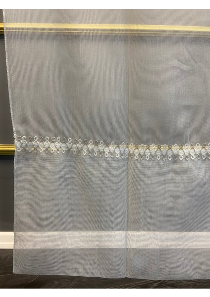 Nakış Detaylı Keten Tül Perde 1/2 Sıra Pile Akasya Krem-Beyaz indirimleri