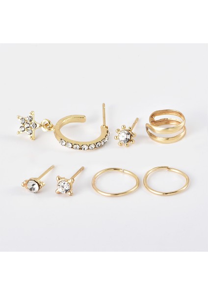 Pirsing Sevimli Büyük Çember Zarif Rhinestones Küpe Seti Vintage Yıldız Küpe Seti Bohemian Küpe Saplama Küpe Altın Punk Zincir Küpe Kadınlar Ve Kızlar Için Set (Yurt Dışından) fiyatları