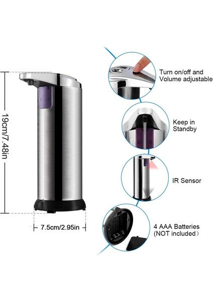 Paslanmaz Çelik Otomatik Sabunluk, Su Geçirmez Tabanlı Kızılötesi Sensör Ayarlanabilir Anahtar (Ürün Yükseltme Kalite Güvencesi) (Yurt Dışından) fırsatları