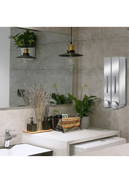 2 Odacıklı Duvara Monte Banyo Duş Pompası Dispenseri Ve Organizatör Gümüş (Yurt Dışından)