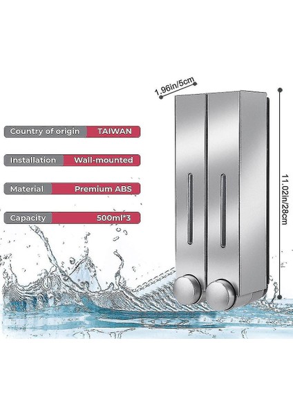2 Odacıklı Duvara Monte Banyo Duş Pompası Dispenseri Ve Organizatör Gümüş (Yurt Dışından)