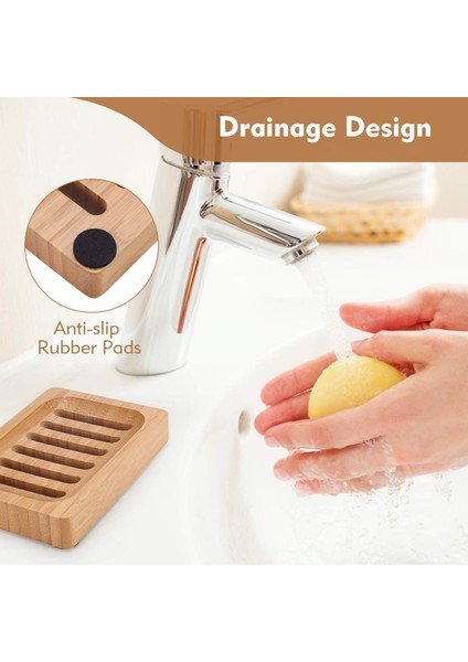 Bambu Sabunluk 2 Paket Rustik Bar Sabunluk Banyo Lavabo Duş Mutfak Için, Doğal Ahşap Sabun Tepsisi, Süngerler (Yurt Dışından)