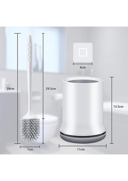 Silikon Tuvalet Fırçası, Duvar Ve Serbest Tutuculu, Uzun Saplı Tuvalet Fırçası Ve Banyo Temizliği Ve Düzenlemesi Için Hızlı Kuruyan Tutucu Kiti - Gri (Yurt Dışından)