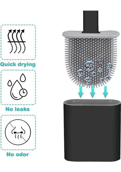 Silikon Tpr Tuvalet Fırçası Ve Tutucu, Uzun Saplı Çıkarılabilir Tuvalet Fırçası, Su Filtresi Tabanlı Yere/Duvara Montaj (Siyah) (Yurt Dışından)