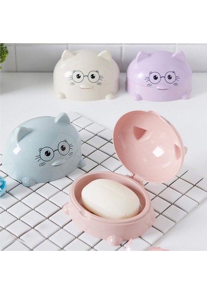 Sabunluk Seti 4'Lü Plastik Sabunluk Sabunluk, Damlama Tepsisi Ve Sızdırmaz Çevirme Kapaklı Sevimli Kedi Tasarım Taşınabilir Seyahat Sabunluk (Yurt Dışından) indirimleri