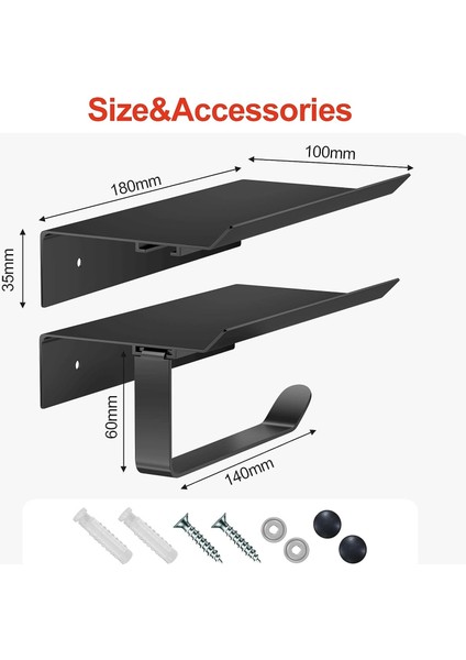 Newaner Tuvalet Kağıtlığı Alüminyum Duvara Montaj (Delikli/Deliksiz) Geniş Raflı Ruloluk (Siyah) (Yurt Dışından) fiyatları