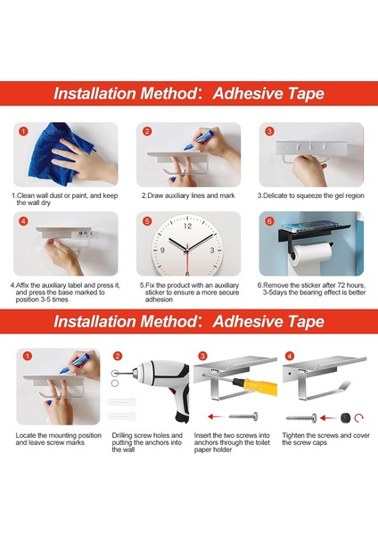 Newaner Tuvalet Kağıtlığı Alüminyum Duvara Montaj (Delikli/Deliksiz) Geniş Raflı Ruloluk (Siyah) (Yurt Dışından) fırsatları