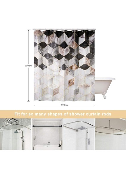 Esinti Duş Perdesi Anti Küf Su Geçirmez Tekstil Perde Yıkanabilir Banyo Perdesi Polyester Kumaş 12 Halkalı Geometrik Desen Duş Perdesi 180x200 Cm (Yurt Dışından) fiyatları