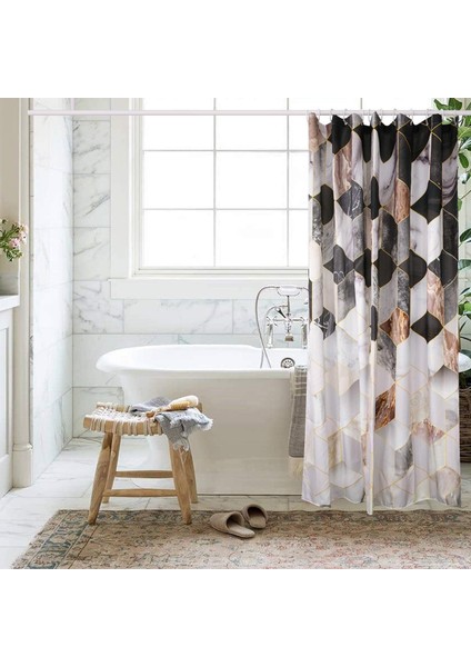 Esinti Duş Perdesi Anti Küf Su Geçirmez Tekstil Perde Yıkanabilir Banyo Perdesi Polyester Kumaş 12 Halkalı Geometrik Desen Duş Perdesi 180x200 Cm (Yurt Dışından) fırsatları