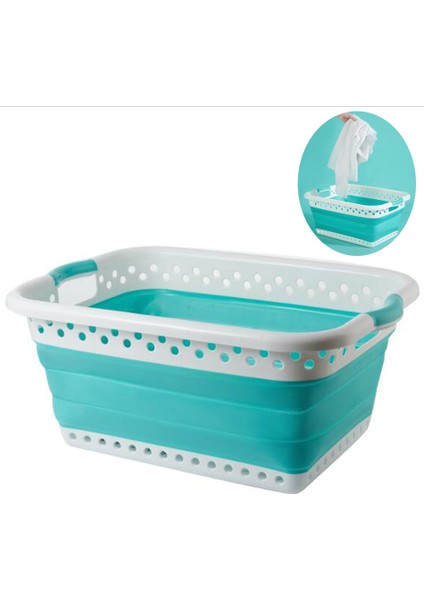 Sammart Katlanır Plastik Çamaşır Sepeti - Oval Küvet/Sepet - Katlanır Saklama Kutusu/Organizatör - Portatif Çamaşır Küveti - Yerden Tasarruflu Çamaşır Sepeti (Açık Mavi) (Yurt Dışından)