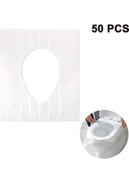 50'Li Paket Seyahat Su Geçirmez Tek Kullanımlık Klozet Kapakları, Klozet Kapağı Koruyucu Plastik Tuvalet Paspası, Antiyel, Ayrı Paketlenmiş (Yurt Dışından)