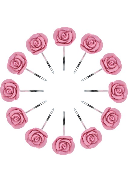 Esinti Duş Perdesi Kancaları, 12 Adet Anti Pas Dekoratif Reçine Kancalar Banyo, Bebek Odası, Yatak Odası, Oturma Odası Dekoru (Pembe Gül) (Yurt Dışından)