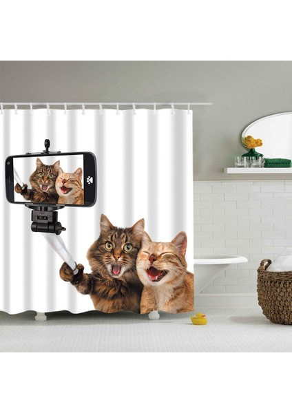 %100 Polyester Su Geçirmez Küflenmez Kumaş Duş Perdesi, 12 Kanca Halkalı Banyo Perdesi, Kahverengi Beyaz Kedi Desenli 180x180cm (Yurt Dışından) modelleri