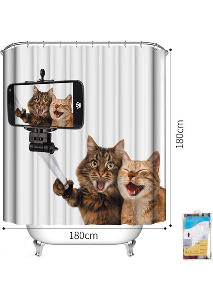 %100 Polyester Su Geçirmez Küflenmez Kumaş Duş Perdesi, 12 Kanca Halkalı Banyo Perdesi, Kahverengi Beyaz Kedi Desenli 180x180cm (Yurt Dışından) fırsatları