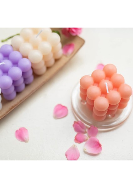 Bubble Mum - Küp Kokulu Mumlar - Danimarka Pastel El Yapımı Estetik Mum - Ev Dekoru Için Dekoratif Mumlar - Gül Mum - Soya Mumu Dekoru (Yurt Dışından)