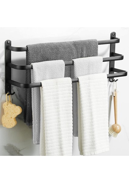 Banyo Duvara Monte Havlu Barı, Mat Siyah Yapışkanlı Havlu Askısı, Oksidasyon Önleyici, Deliksiz Alüminyum Alaşımlı Havlu Askısı (Üç Bar) (Yurt Dışından)