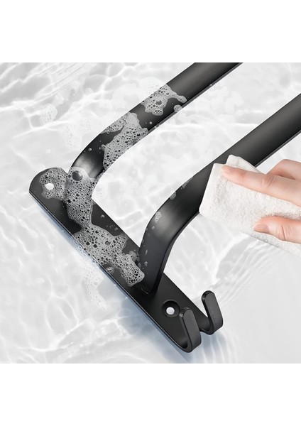 Banyo Havluluk, Duş Ve Mutfak Için Siyah Yapışkanlı Duvara Monte Havluluk, Su Geçirmez Kancalı Havluluk (Siyah, 60cm.) (Yurt Dışından) fırsatları