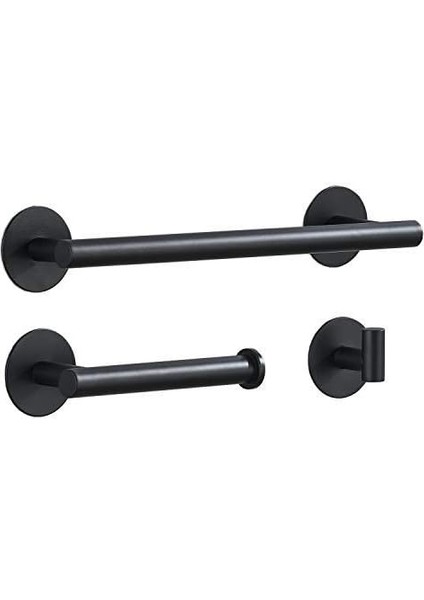 Mat Siyah 30cm Tuvalet Kağıtlığı Ve Kancalı Banyo Havlu Askısı, Yapışkanlı Sondajsız Banyo Aksesuarları, 3 Parça (Yurt Dışından)
