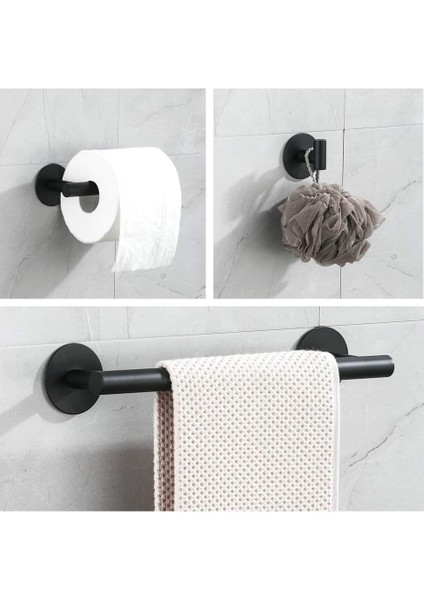 Mat Siyah 30cm Tuvalet Kağıtlığı Ve Kancalı Banyo Havlu Askısı, Yapışkanlı Sondajsız Banyo Aksesuarları, 3 Parça (Yurt Dışından) fırsatları