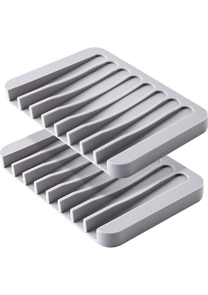 2 Parça Gri Sabunluk, Yüksek Kaliteli Silikon Bambu Sabunluk, Kendi Kendine Boşalan Sabunluk (Yurt Dışından)