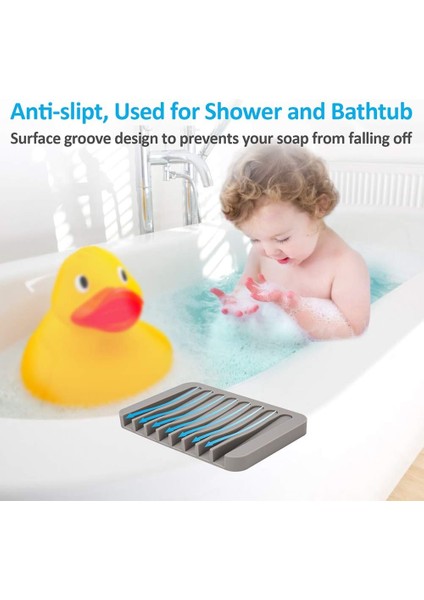 2 Parça Gri Sabunluk, Yüksek Kaliteli Silikon Bambu Sabunluk, Kendi Kendine Boşalan Sabunluk (Yurt Dışından) modelleri