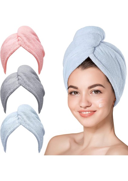 Mikrofiber Saç Havlusu, Hicober Islak Saçlar Için 3 Paket Saç Türbanları, Kıvırcık Saçlar Için Kurutma Saç Sarma Havluları Kadın Anti Frizz (Yurt Dışından)