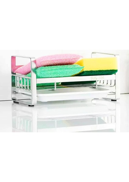 Esinti Sünger Rafı, 304 Paslanmaz Çelik Lavabo Depolama Sünger Rafı, Çıkarılabilir Damlama Tepsisi Sünger Rafı İle Mutfak Lavabo Depolama Rafı (Yurt Dışından)
