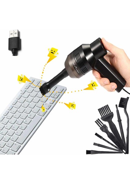 Usb Kablosuz Klavye Mini Temizleyici, 8'İ 1 Arada Saplı Naylon Anti-Statik Fırça Temizleme Kiti (Yurt Dışından)